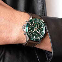 Montre Chronographe Homme Tendance en Gros, Cadran Pepsi Rouge et Bleu, Bracelet en Cuir, Étanche 100M, Montre-Bracelet Sport à Quartz pour Homme