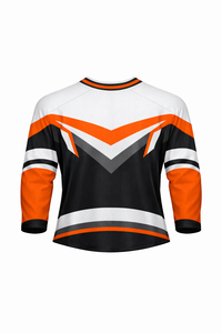 Jersey de Hockey sobre Hielo para Hombre, Negro con Rayas Naranjas, Manga Tres Cuartos, Cuello en V, Absorbe la Humedad, Sublimado - Product Image 3