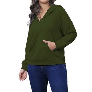 Sudaderas con capucha de la mejor calidad para mujer con hombros caídos 35% poliéster 65% algodón polar pesado elegante verde oliva sudaderas con capucha para damas - Product Image 5