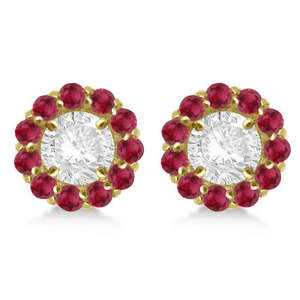 Boucles d'oreilles en or jaune 14 carats avec rubis rond pour clous de 5 mm, bijoux tendance et mignons avec diamant de 1,08 carat et perle pour fiançailles, mariage, fête - Product Image 1