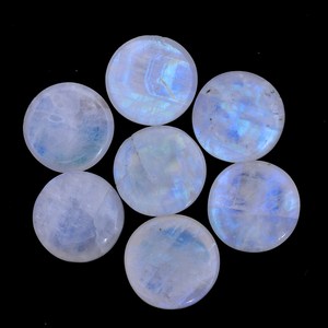 Piedra Lunar Arcoíris de Fuego, Cabujón Redondo Liso de 14 mm, Piedra Lunar Natural con Destello Azul, Gema Semipreciosa, Lote de Cabujones Sueltos para Joyería - Product Image 1
