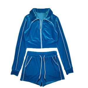 Logo personnalisé printemps velours haut court et short ensemble 2 pièces tricot ensemble court jogging femmes 2 pièces ensembles 2025 - Product Image 5
