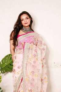 Sari de créateur en organza de soie pure, délicat et confortable, avec détails de fabrication artisanale traditionnelle, tenue ethnique pour événements, prix abordable, approvisionnement mondial - Product Image 6