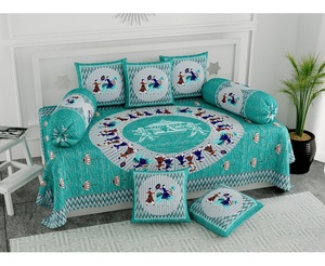 Élégant ensemble de 8 pièces en coton Deewan drap de lit simple avec éléphant divin et imprimé d'arbre Style Rajasthani pour les cadeaux de décoration intérieure - Product Image 1