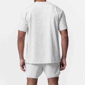 Camiseta con estampado Vintage de gran tamaño de verano 100% de algodón para hombre, manga corta, cuello alto, tejido de ganchillo, ajuste personalizado y holgado - Product Image 5