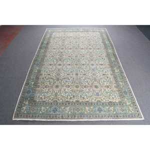 Alfombra Turca Vintage, Alfombra de 6.4x10.1 pies, Alfombra con Bordes Azul Verde - Product Image 1