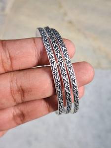 Sterling Silver Plated 3 of Set Flower Texture Vintage Bahamian Bangle Stackable <b>Bracelet</b> For Women Fashion Jewelry Wholesale - Product Image 2