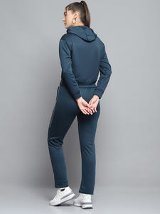 Ensemble de survêtements 2 pièces pour femmes à motif solide bleu sarcelle pantalon de survêtement à capuche respirant sur toute la longueur pour l'hiver écologique - Product Image 2