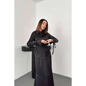 Black Piping Shirt And <b>Skirt</b> Set - Black - Product Image 3