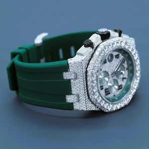 Premium Fashion Quartz Glass Bezel Iced <b>Black</b> Moissanite Diamond Stainless Steel Case Wrist <b>Watch</b> Date ETA Movement 3BAR Water - Product Image 2