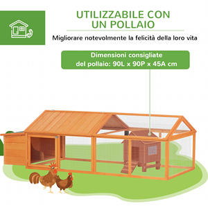 Gallinero de Madera PawHut para 4-8 Gallinas con Malla de Alambre y Techo Abatible, 240x112,5x76 cm, Naranja - Product Image 6