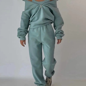 Nouvelle collection en gros d'usine, sweat-shirt et pantalon en molleton à demi-zip personnalisé de haute qualité, ensemble de survêtement pour femmes, sweat-shirts surdimensionnés - Product Image 4