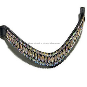 Banda de piel auténtica hecha a mano con forma de U de 3 filas, de diseñador de alta calidad, para cejas de caballo, personalizada con 3 filas de mega cristales ostentosos - Product Image 5