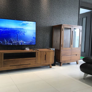 Gabinete bajo de teca de estilo nórdico para muebles del hogar 2 puertas y 4 cajones con patas cónicas para almacenamiento en la sala de estar - Product Image 4