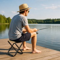 Tabouret de pêche pliable en acier inoxydable, tissu Oxford, portable, ultraléger, pour pont de bateau en bord de lac