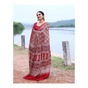 Indian Beautiful Wear Diseñador indio Ajrakh Imprimir Seda suave Sari Diseño Boda y fiesta Wear Sari - Product Image 1