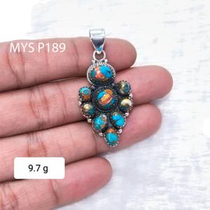 Colgantes Finos de Plata con Piedra Turquesa Ostra, Nuevo Diseño, Plata de Ley 925 - Product Image 1