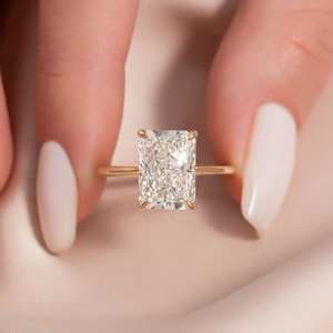 แหวนเพชร CZ สีขาวใสตัดขนาด10x7มม. แหวนหมั้นเพชรเม็ดเดี่ยวสีทองแบบคลาสสิกสำหรับงานแต่งงานครบรอบแต่งงานเครื่องประดับผู้หญิง - Product Image 1