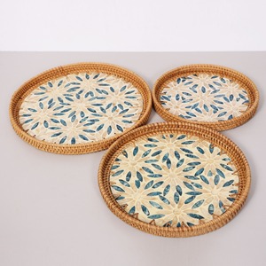 Bandejas redondas de ratán MOP para servir, la mejor opción, bandeja de uso múltiple en incrustaciones de nácar - Product Image 2