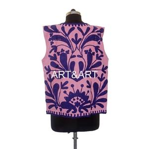 Indian <b>Women's</b> Pure Cotton O-Neck Short Winter Party Varsity Jacket Hand Embroidered Floral Suzani <b>Waistcoat</b> Autumn - Product Image 5