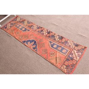 1.9x6 ft <b>Runner</b> Vintage Rug, Turkish Rug, <b>Red</b> Blue Camouflage Wool Rug - Product Image 3