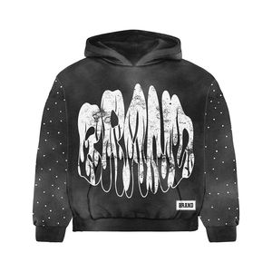 Ensembles de streetwear intégraux personnalisés avec logo pour hommes, sweats à capuche et pantalons de survêtement réfléchissants et strass acides du fabricant, sweat à capuche pour hommes - Product Image 1