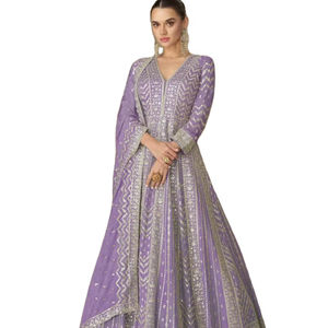 Robe Anarkali longue en soie Georgette haut de gamme avec broderie riche / Salwar Kameez Dupatta traditionnel 2026 pour soirée - Product Image 1