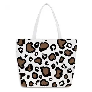 Trendy leopar baskı çanta hafif pamuk moda moda tuval çanta Modern sokak tarzı tote