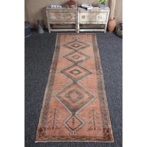 พรมตุรกี ขนาด 3.37x9.5 ฟุต ลายเรขาคณิตสีส้ม ทำจากขนสัตว์ - Product Image 1