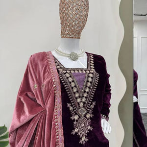 Hermosa fiesta de desgaste superior-Pent y Dupatta con hilo con trabajo de secuencia - Product Image 1