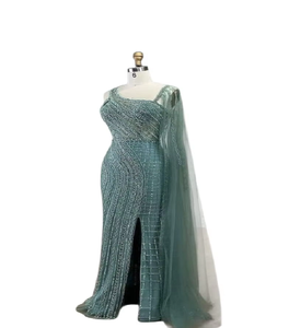 Élégante robe de soirée formelle longue antistatique pour femmes, perlée à la main, longueur au sol pour les fêtes de bal de mariage avec taille naturelle - Product Image 1