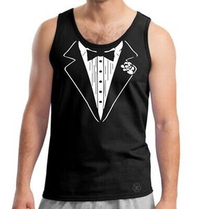 Men's <b>Black</b> <b>Tank</b> <b>Top</b> with Tuxedo Print O-Neck Casual Style Front Logo 100% Cotton 100g Knitted Fabric - Product Image 1