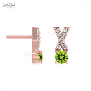 Pendientes de diamante entrecruzados de último diseño con peridoto de 0,9 CT, Juego de puntas de oro auténtico de 14K, colecciones de joyería al por mayor de primera calidad - Product Image 1