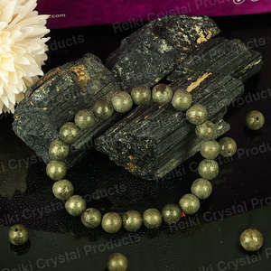 Certified Natural Pyrite 8mm Round Bead Bracelet for Wealth Prosperity Success & Confidence-Reiki Charged - Product Image 2
