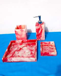 Red 4-Piece Resin <b>Bathroom</b> Accessory <b>Set</b> Latest Design Soap Dish <b>Dispenser</b> Tumbler Tray Home & Hotel Use Gift Organizer - Product Image 6
