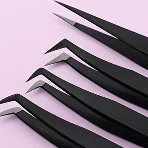 Pinzas para extensiones de pestañas de alta calidad al por mayor, pinzas para pestañas con punta de fibra, pinzas para extensiones de pestañas con agarre de diamante de acero inoxidable - Product Image 3