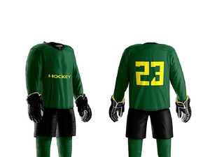 Green Checkered Ice Hockey Jersey Gold Shamrock Print Full Sleeve Men's Sportswear Uniform Breathable Polyester Apparel Ronpex - Product Image 4