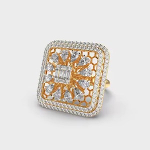 Anillo de oro trenzado de 18K para mujer, anillo de compromiso de diamante de racimo fino, joyería de diamantes de San Valentín elegante - Product Image 2
