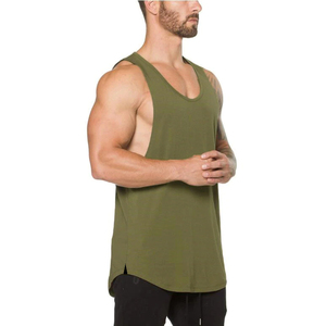Top quality custuality Heat transfar logo design Active Wear Scalloped Hem Custom Blank Cotton <b>Singlets</b> Fitness Gym <b>Men</b> Tank Top - Product Image 5