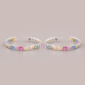 แฟชั่นสตรี925เงินสเตอร์ลิงชุบเพชรโมอิสซาไนต์ต่างหูตัดมรกตสีรุ้งไพลินสำหรับปาร์ตี้ - Product Image 5