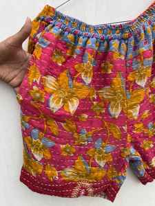 Hot New Vintage High Waist <b>Loose</b> Cotton <b>Shorts</b> <b>Women</b> Handmade Kantha Embroidered Elastic Closure Breathable Eco-Friendly Beach - Product Image 2