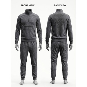 Ensemble de survêtement pour homme gris chiné avec fermeture éclair quart de tour, maille ventilée, veste et pantalon de jogging Trackstar OEM Private Label - Product Image 1