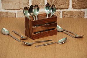 Organizador de Cubiertos de Madera Maciza, Tipo Moderno, con Múltiples Compartimentos y Diseño de Listones - Product Image 2