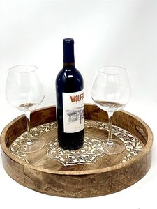 Plateau de service en bois indien traditionnel avec incrustation en laiton Plateau en bois personnalisé avec option de gravure personnalisée à bas prix - Product Image 4