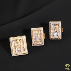 USA Moissanite Letter <b>Ring</b> Set, 3PCS Rectangular <b>Iced</b> Out Custom <b>Rings</b>, Silver Block Initial Hip Hop Jewelry for Men - Product Image 6