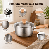 Casserole en acier inoxydable 304 de style Japandi avec poignée en bois, idéale pour la cuisine japonaise et coréenne