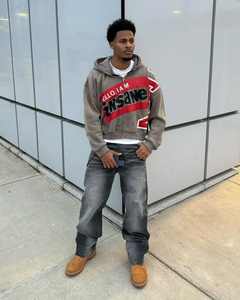 Fabrication de sweat à capuche vintage lavé à l'acide personnalisé coton éponge française Dtg impression fermeture éclair hommes recadrée strass en détresse sweats à capuche - Product Image 6