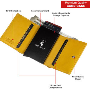 Cartera Cruzada Moderna Amarilla de Cuero Genuino con Forro de Satén para Hombre, Cartera Corta y Delgada con Bloqueo RFID y Múltiples Ranuras para Tarjetas para Uso Diario - Product Image 2