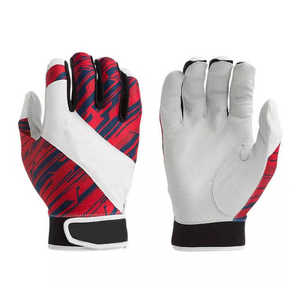 Guantes de bateo de béisbol de dedo completo profesional de alta calidad, estilo liso transpirable con cierre de correa de cuero para deportes - Product Image 2