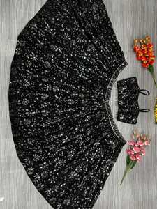 Lehenga Negra de Georgette Premium de Boutique India, Adornada con Hermosos Trabajos de Lentejuelas y Cancán Pesado, Prenda Femenina Más Vendida - Product Image 4